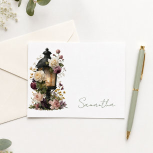 Personalized Purple & Green Floral Thank You Note Card