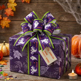 Personalized Purple Green Ghost Halloween Grosgrain Ribbon