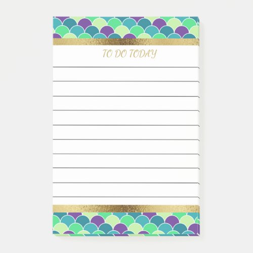 Personalized Purple Green Gold Mermaid Scales 4x6 Post_it Notes