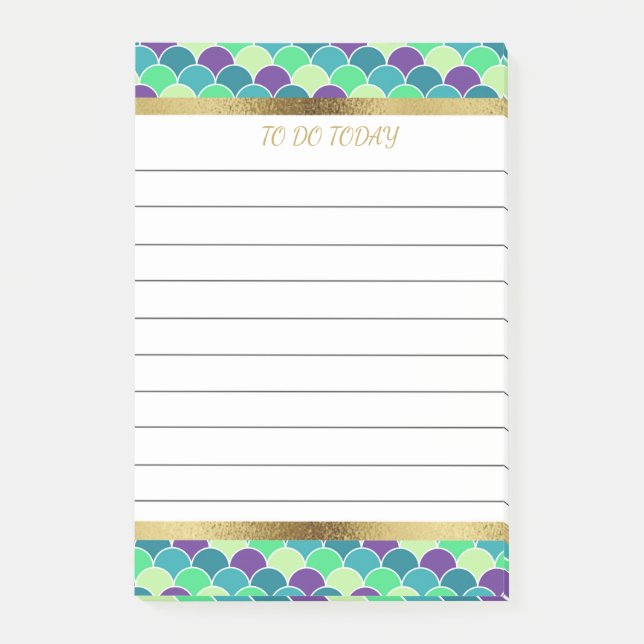 Personalized Purple Green Gold Mermaid Scales 4x6 Post-it Notes (Front)