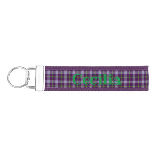 Personalized Purple Green Plaid Wrist Wrist Keychain