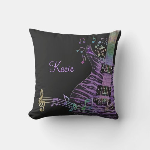 Personalized Purple Guitar with Music Notes Pillow