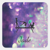 PERSONALIZED PURPLE GYMNASTICS SQUARE STICKERS