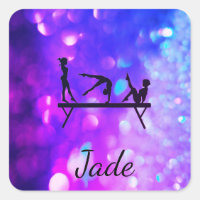 PERSONALIZED PURPLE GYMNASTICS SQUARE STICKERS