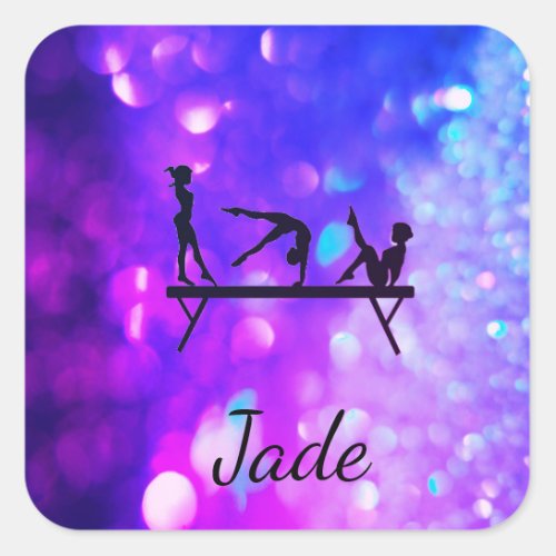 PERSONALIZED PURPLE GYMNASTICS SQUARE STICKERS