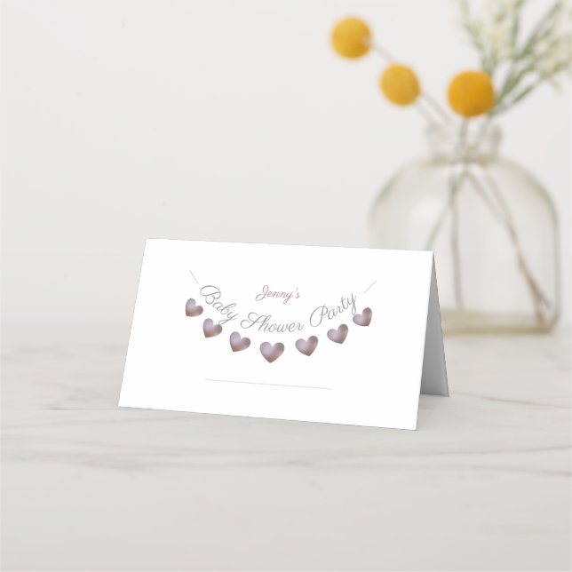 Personalized purple heart baby shower placecards (Front)