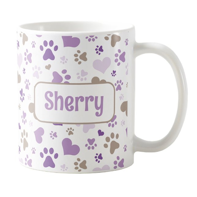 Personalized Purple Hearts Paw Prints Mug (Personalized Purple Hearts Paw Prints Mug at Amy's Coffee Mugs on Zazzle. )