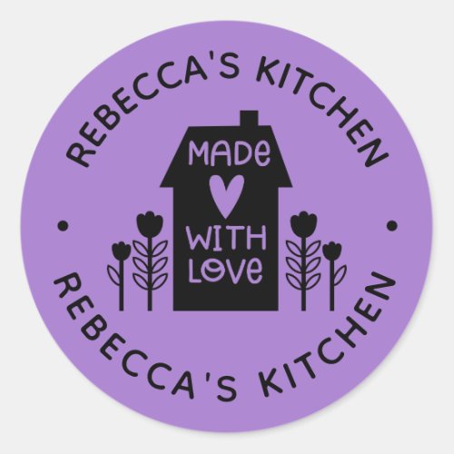 Personalized Purple Homemade With Love Classic Rou Classic Round Sticker