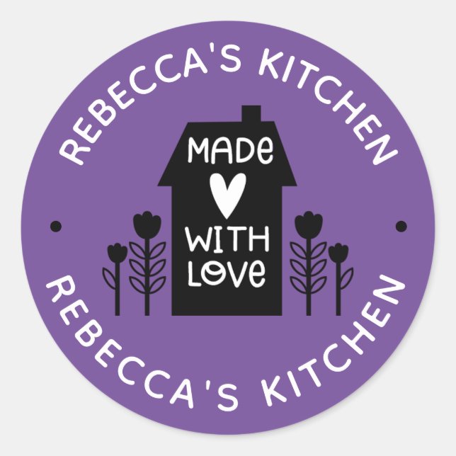 Personalized Purple Homemade With Love Classic Rou Classic Round Sticker (Front)