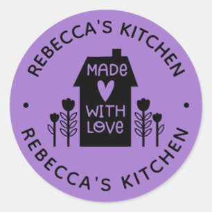 Personalized Purple Homemade With Love Classic Rou Round Sticker