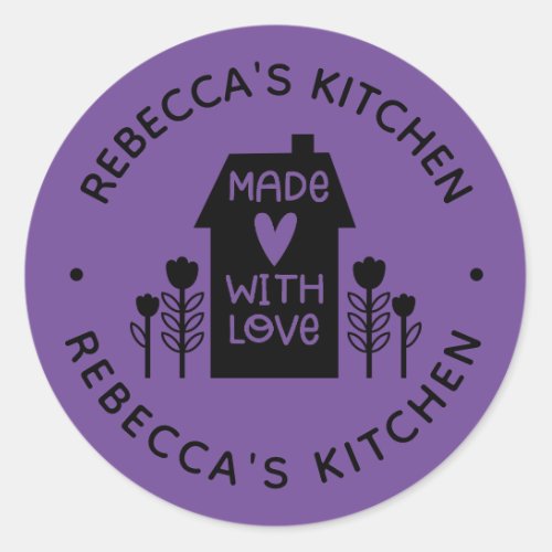 Personalized Purple Homemade With Love Classic Round Sticker