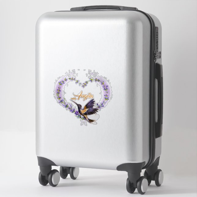 Personalized Purple Hummingbird Heart Sticker (Suitcase)