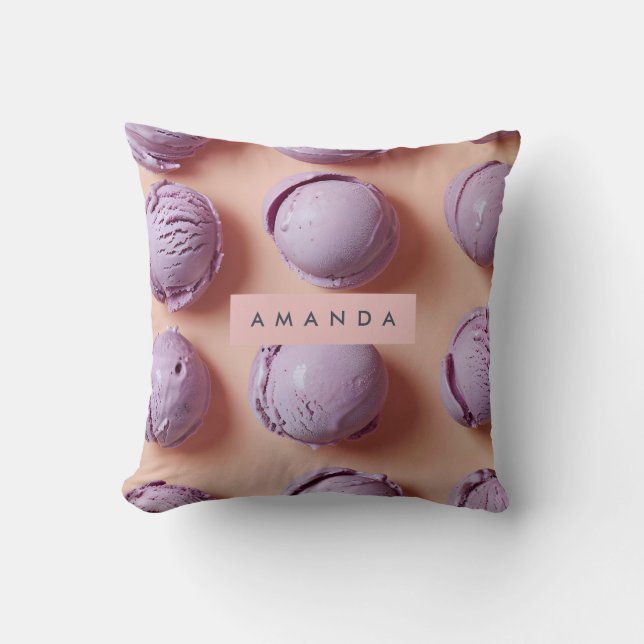 Personalized Purple Ice Cream Scoop  Throw Pillow (Front)