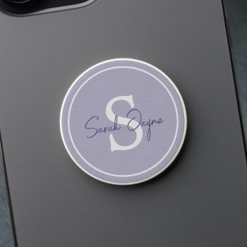 Personalized Purple Lavender Faux Leather Monogram Popsocket by mothersdaisy at Zazzle