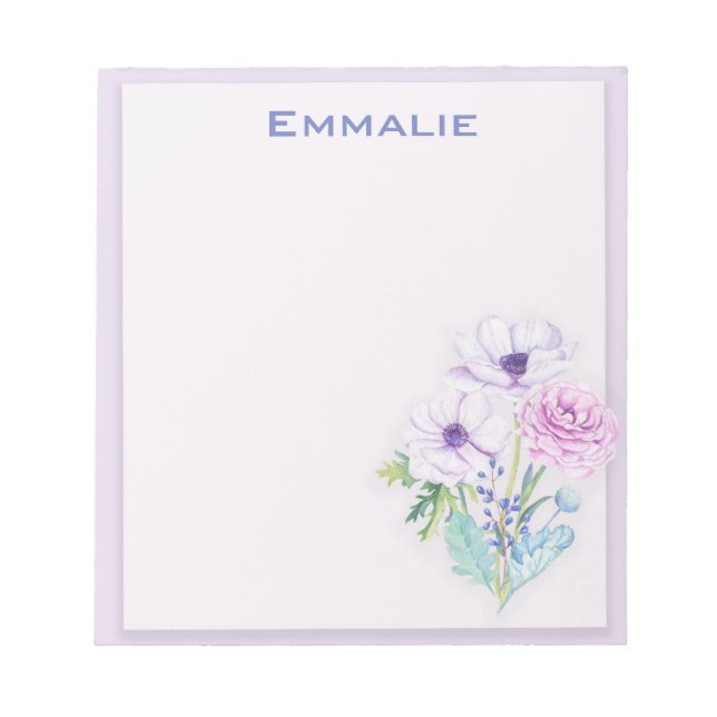 Personalized Purple / Lavender Floral Notepad (Front)