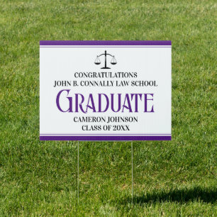 Personalized Purple Law School Graduate Yard Sign