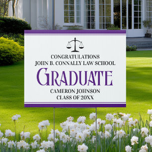 Personalized Purple Law School Graduate Yard Sign