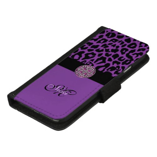 Personalized Purple Leopard iPhone Wallet Case