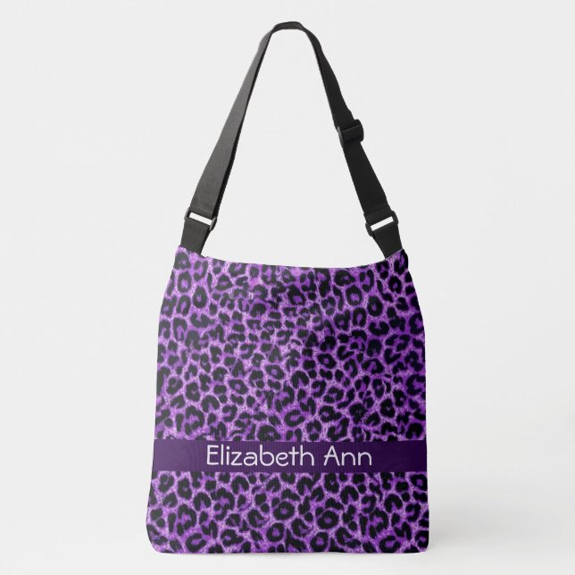 Personalized Purple Leopard Pattern Crossbody Bag (Front)