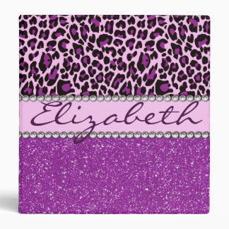 Personalized Purple Leopard Print Glitter Binder