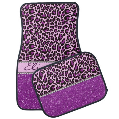 Personalized Purple Leopard Print Glitter Car Mat