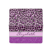 Personalized Purple Leopard Print Glitter Checkbook Cover (Open)