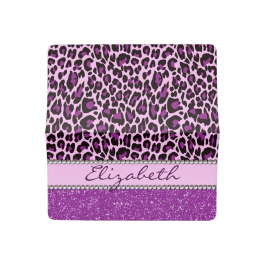 Personalized Purple Leopard Print Glitter Checkbook Cover (Open)