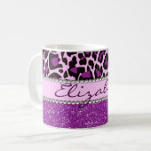 Personalized Purple Leopard Print Glitter Coffee Mug (Front Left)