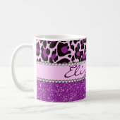 Personalized Purple Leopard Print Glitter Coffee Mug (Left)