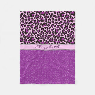 Personalized Purple Leopard Print Glitter Fleece Blanket