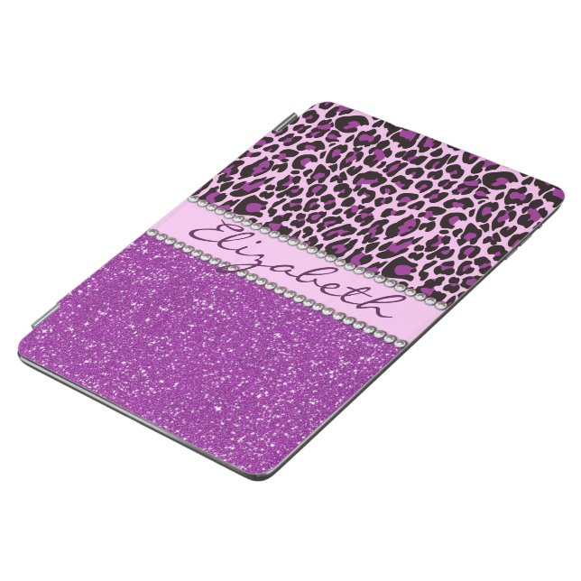 Personalized Purple Leopard Print Glitter iPad Air Cover (Side)