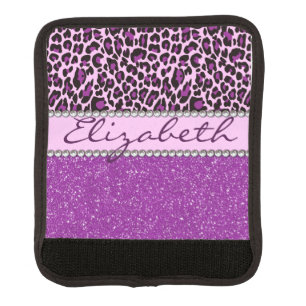 Personalized Purple Leopard Print Glitter Luggage Handle Wrap