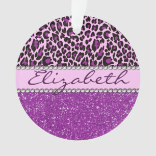 Personalized Purple Leopard Print Glitter Ornament