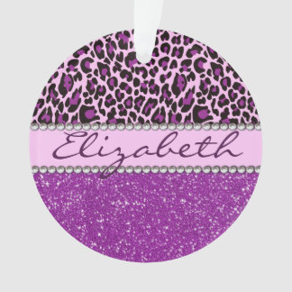 Personalized Purple Leopard Print Glitter Ornament