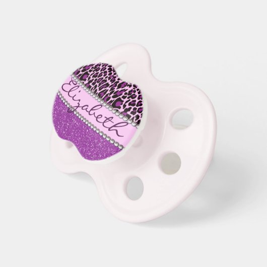 Personalized Purple Leopard Print Glitter Pacifier (Front Right)