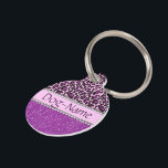 Personalized Purple Leopard Print Glitter Pet Tag<br><div class="desc">Chic and Girly Purple and pink leopard print spots with faux glitter sparkles on the bottom. The center is left for personalization / personalize surrounded with white diamond rhinestones. The back is ready for you to add a phone number or more info. (Photo Print).</div>