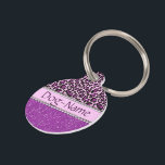 Personalized Purple Leopard Print Glitter Pet Tag<br><div class="desc">Chic and Girly Purple and pink leopard print spots with faux glitter sparkles on the bottom. The center is left for personalization / personalize surrounded with white diamond rhinestones. The back is ready for you to add a phone number or more info. (Photo Print).</div>