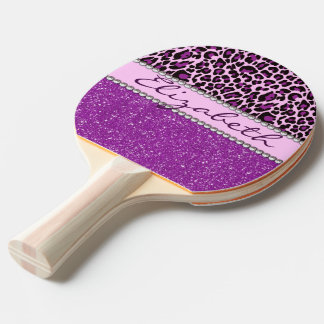Personalized Purple Leopard Print Glitter Ping-Pong Paddle