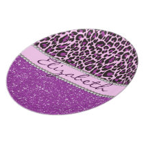 Personalized Purple Leopard Print Glitter Plate