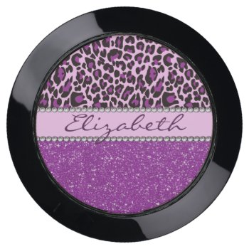 Personalized Purple Leopard Print Glitter Usb Charging Station by ironydesigns at Zazzle