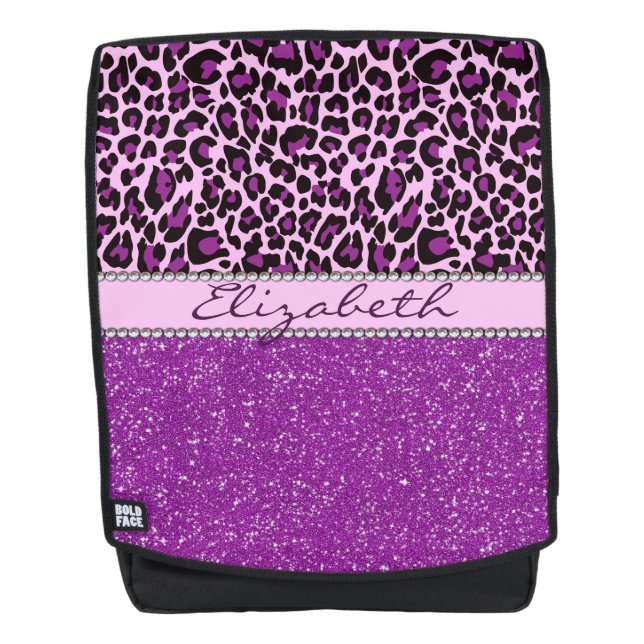 Personalized Purple Leopard Spots Glitter Backpack (Front)