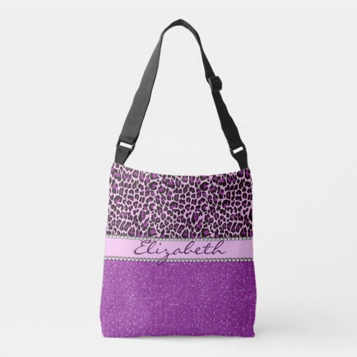 Personalized Purple Leopard Spots Glitter Crossbody Bag
