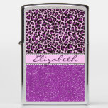 Personalized Purple Leopard Spots Glitter Zippo Lighter