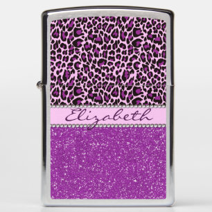 Personalized Purple Leopard Spots Glitter Zippo Lighter