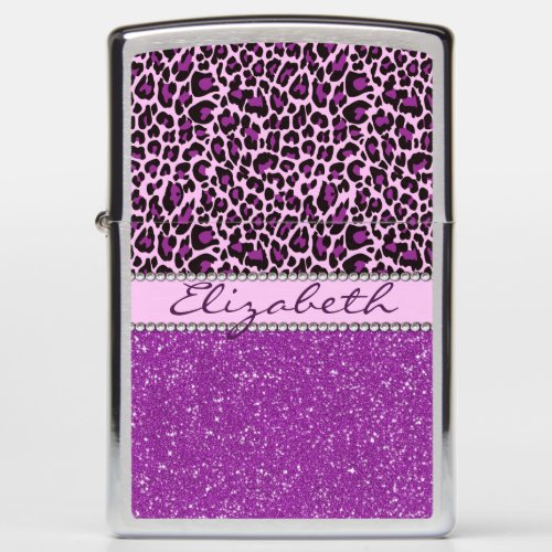 Personalized Purple Leopard Spots Glitter Zippo Lighter