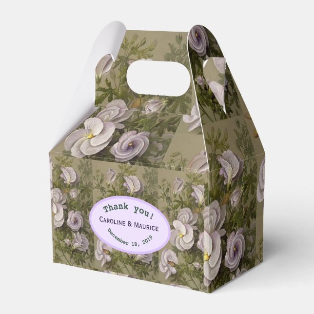 Personalized Purple Lilac Hibiscus Covered Wedding Favor Boxes (Front Side)