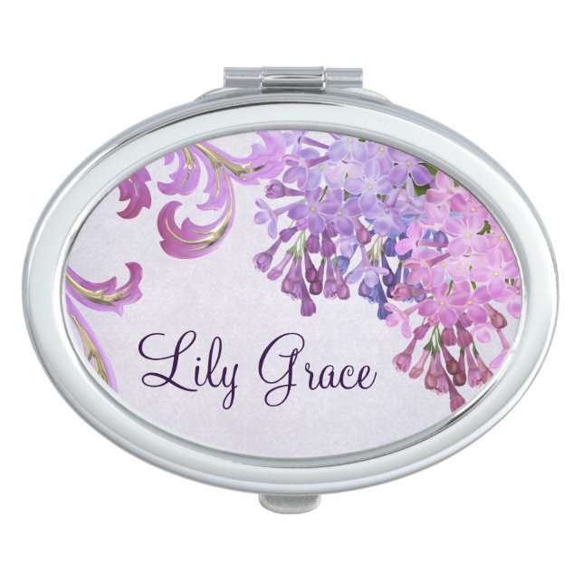 Personalized Purple Lilacs Mirror For Makeup (Front)