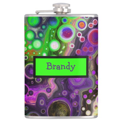 Personalized Purple Lime Green Black Fluid Art  Flask