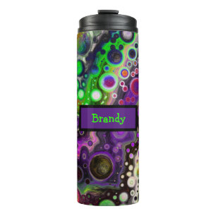 Personalized Purple, Lime Green, Black Fluid Art Thermal Tumbler