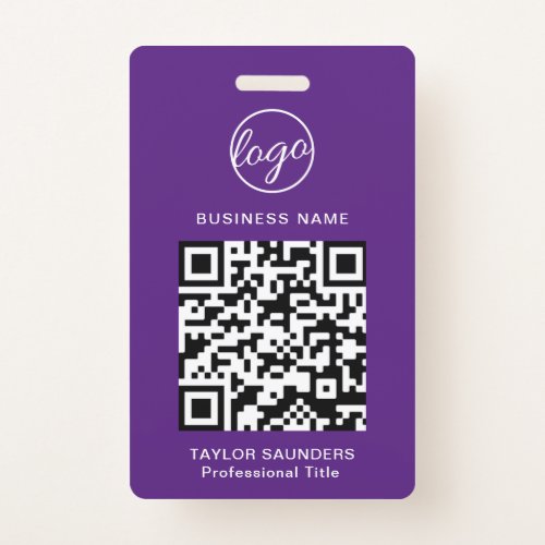 Personalized Purple Logo QR Code Employee ID Work Badge
